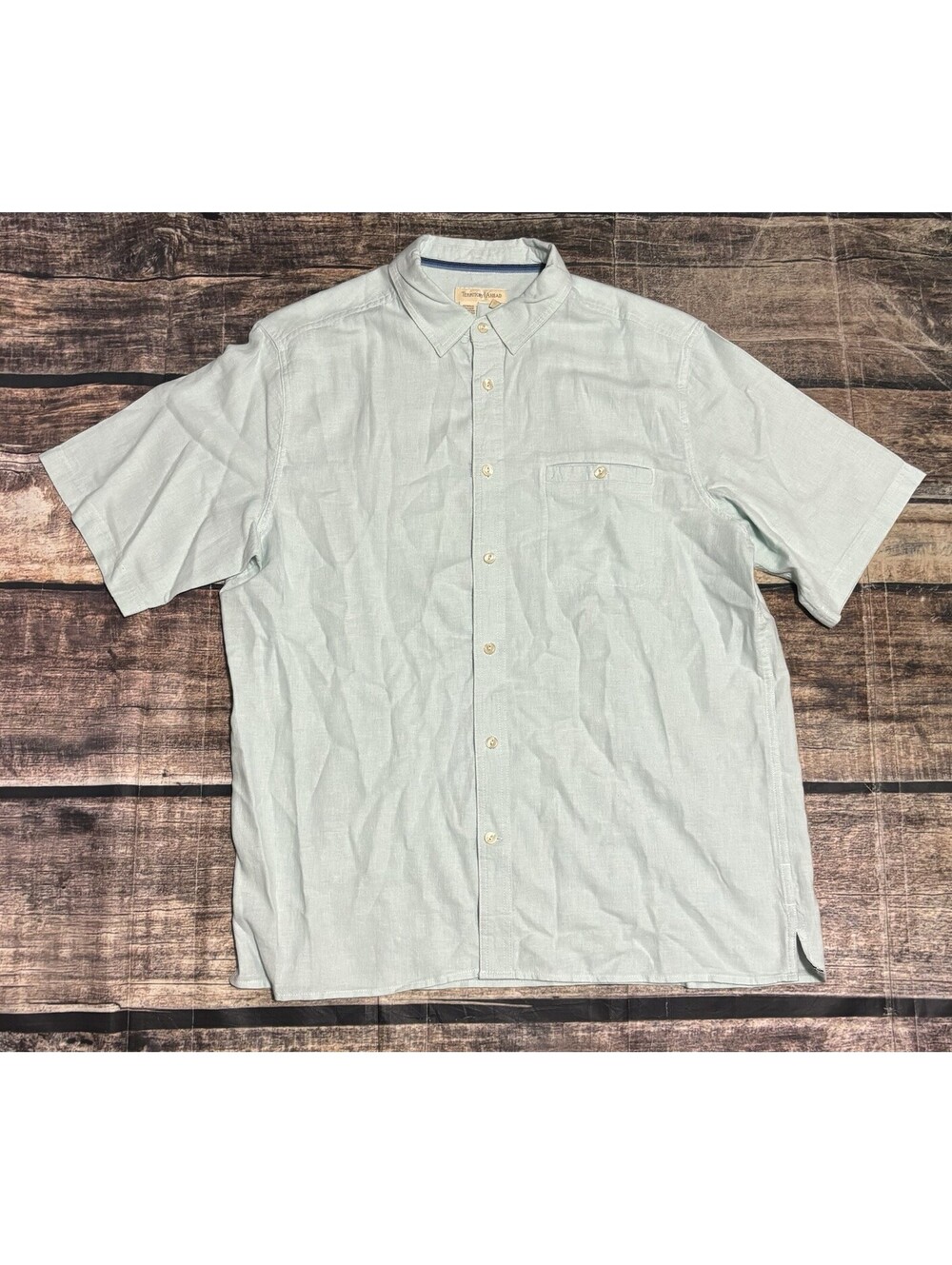 The Territory Ahead Shirt Mens XL Linen Blend Pocket Button Up Blue
